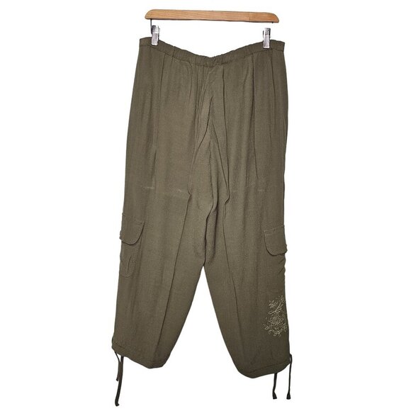 J. Jill Cargo Cropped Pants Embroidered Detail Olive Green Womens Medium - Picture 3 of 12